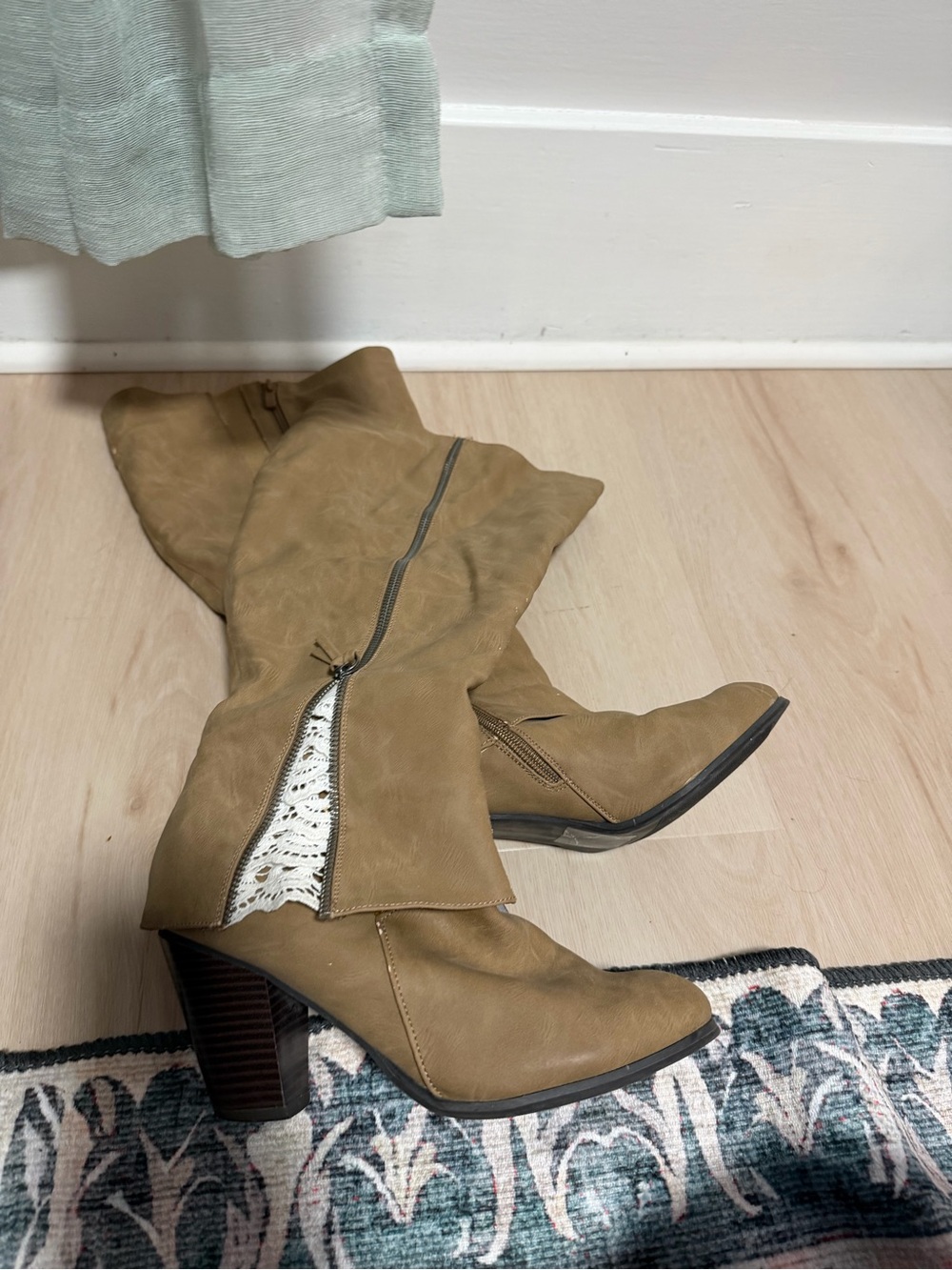 Women's Torrid Tall Tan Heeled Boots with Side Zip